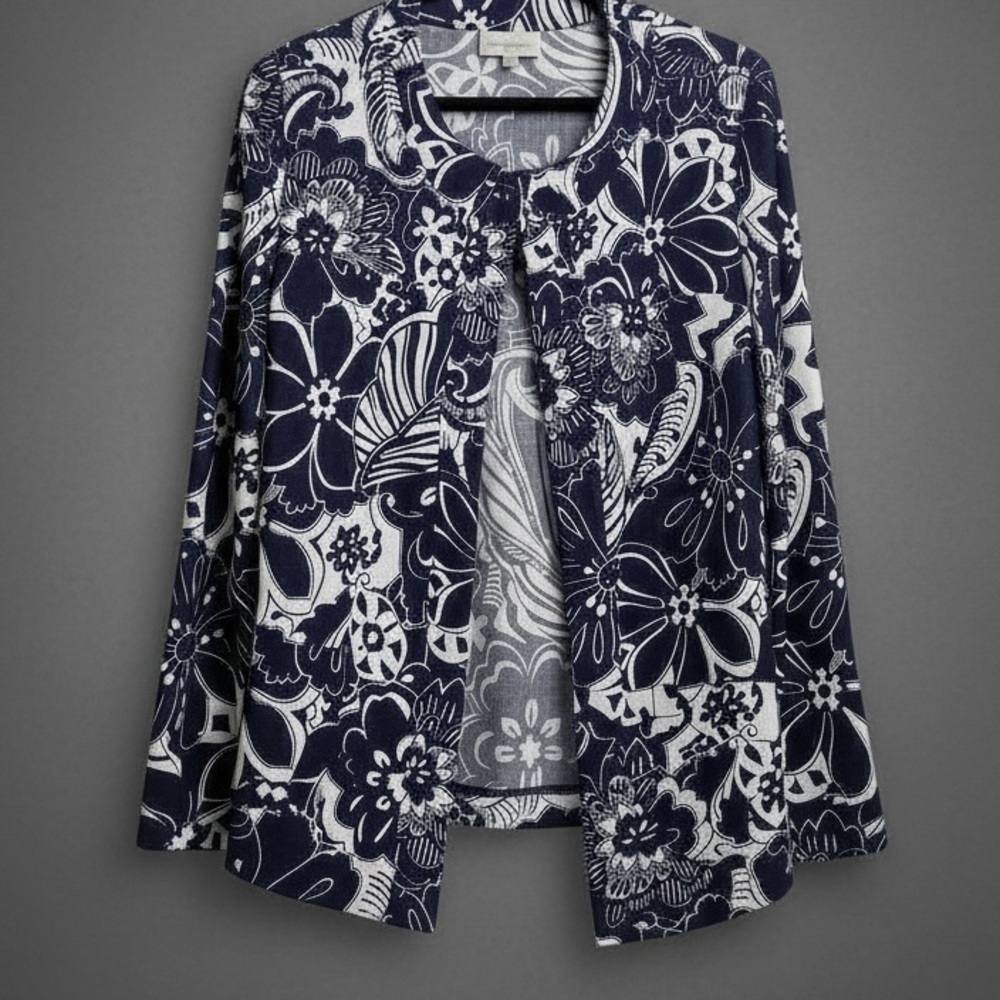 Alfred Dunner NAVY and WHITE Floral Jacket